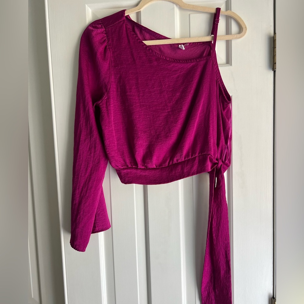 Fuchsia Asymmetrical Long Sleeve Top